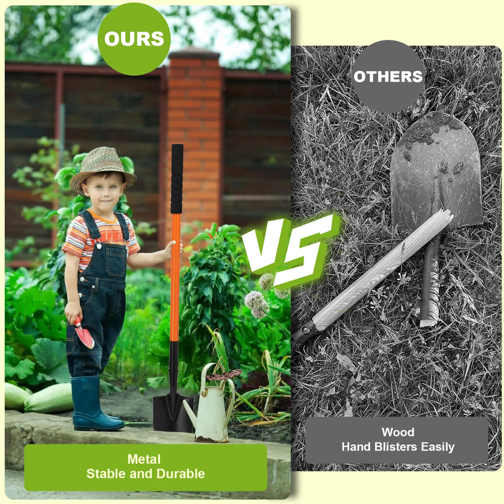 Small Shovel 43.3Inch Durable Metal Shovel for Digging Small Spade Shovel Garden Shovel for Gardening Digging Camping Farming and Outdoors, Orange