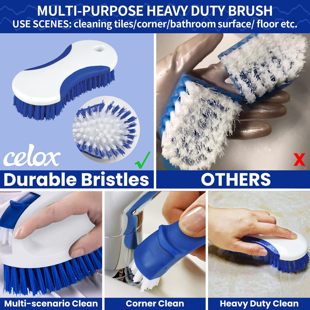 CELOX Kitchen Scrub Brush Set with Ergonomic Handle, Deep Cleaning Brushes, Include Dish Brush (Blue)