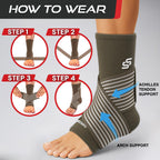 Sleeve Stars Ankle Brace for Women & Men, Ankle Wrap for Sprain, Compression Sleeve for Plantar Fasciitis Relief, Easy Customizable Support: w/ Removable Strap (Single/M:10"-12"/Mocha Brown)