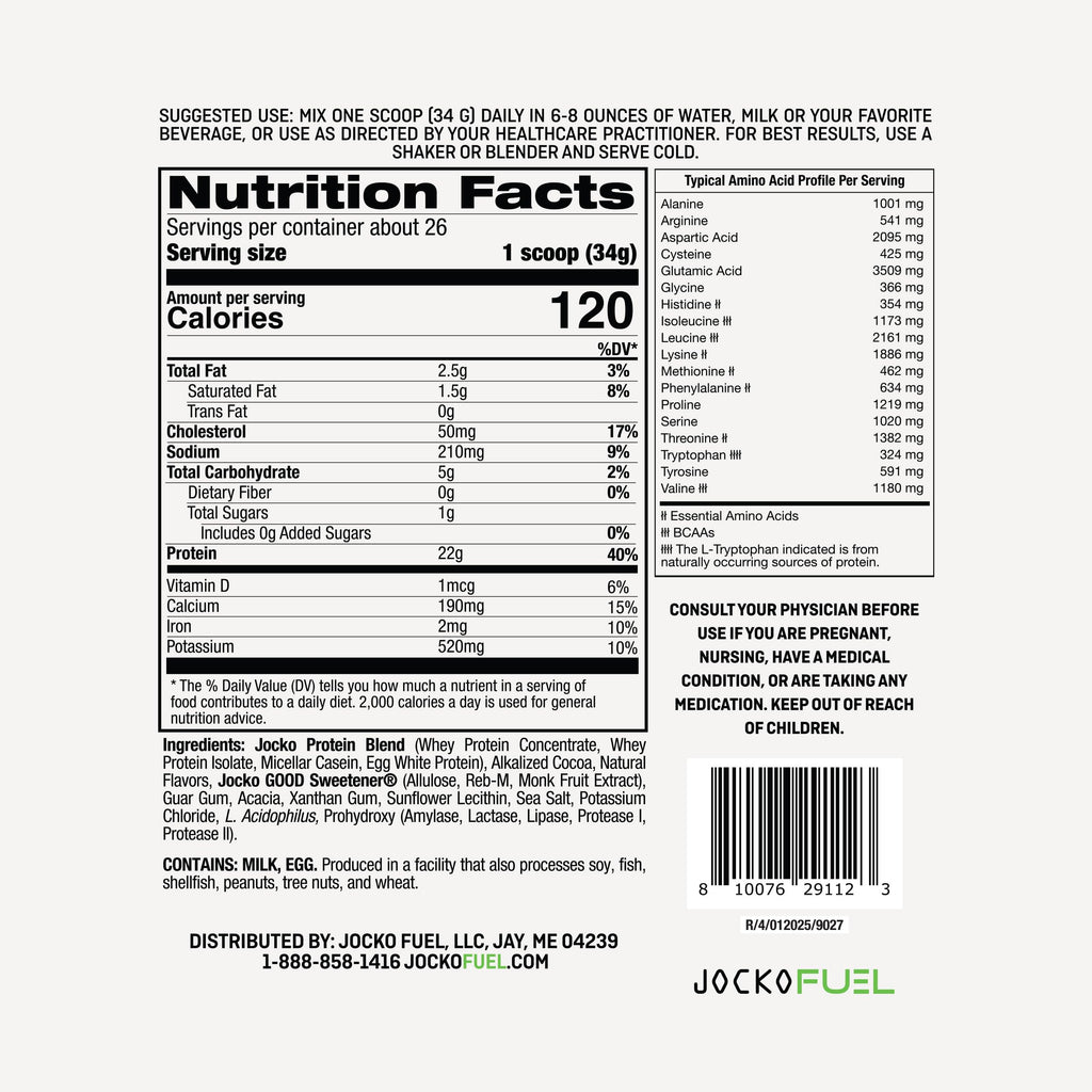 Jocko Fuel Whey Protein Powder, Mint Chocolate, 22g Protein, Digestive Enzymes + Probiotic Blend, No Sugar Added, with Essential Amino Acids + Electrolyte Minerals, 26 Servings