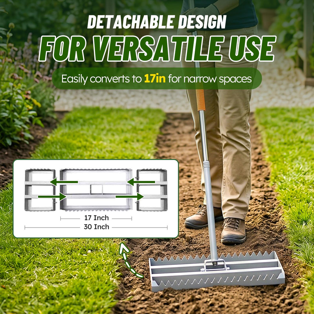 2-in-1 Lawn Leveling Rake, 20 Marking Flags for Low Spot,30"×10" Heavy Duty