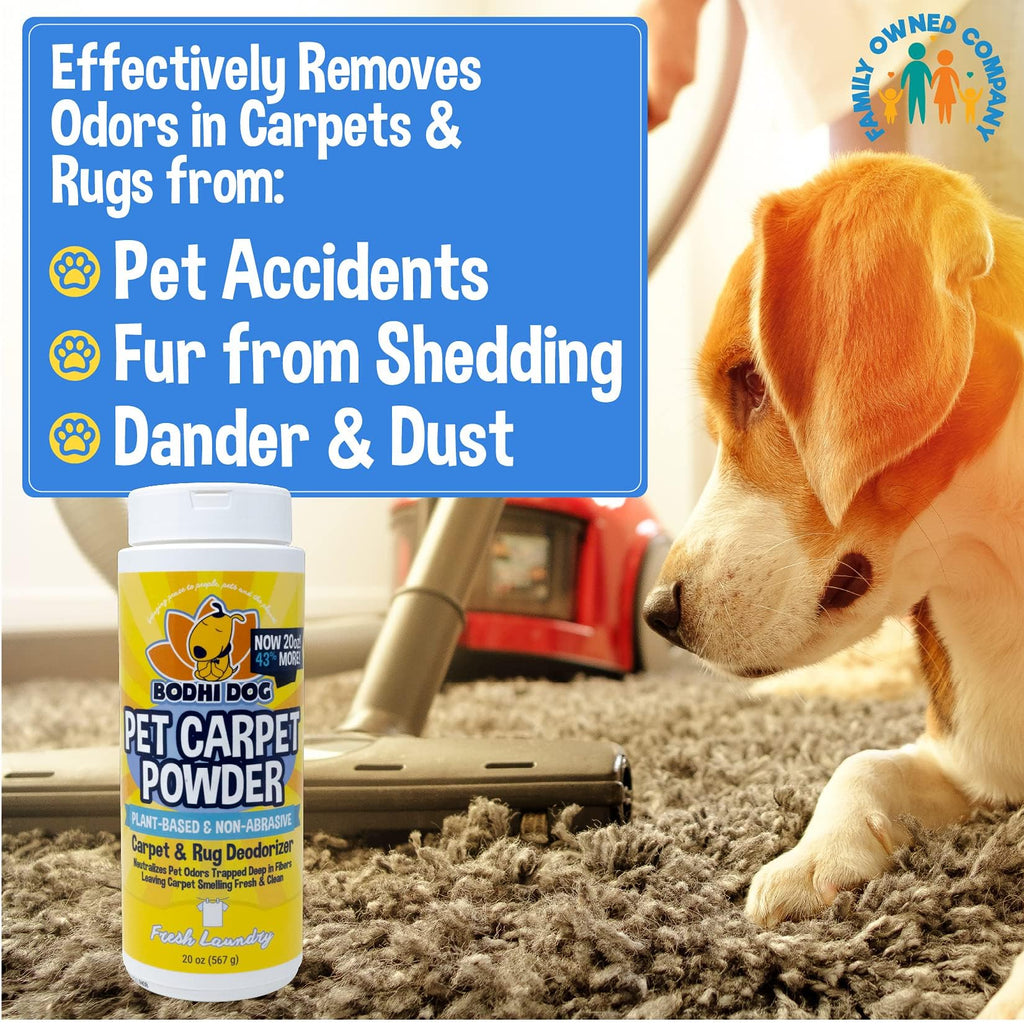 Bodhi Dog Natural Carpet Deodorizer Powder - Dry Pet Smell Eliminator & Urine Odor Remover - Loosens Fur & Dirt - Plant-Based Room Freshener for Vacuuming Home with Pets - Fresh Laundry (Pack of 3)