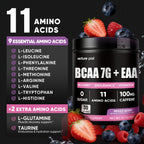 Sugar Free 7g BCAA + EAA Powder | Supports Muscle Recovery, Growth, Strength & Endurance – 9 Essential Amino Acids with L-Glutamine, Caffeine, Vitamin & Electrolyte for Energy & Hydration, Gluten Free