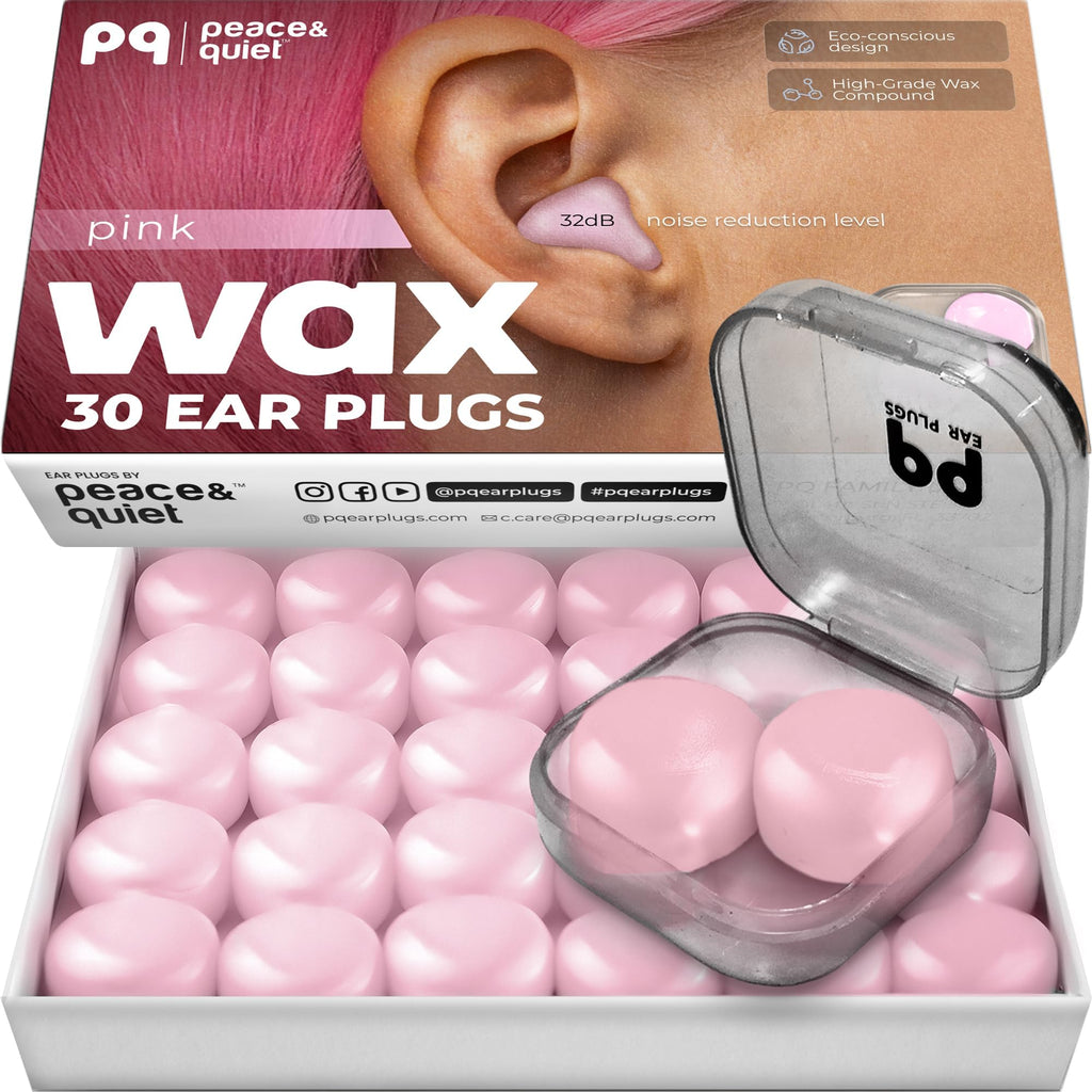 Peace&Quiet | PQ Wax Ear Plugs for Sleeping - 30 Silicone Wax Earplugs for Sleeping and Swimming, Gel Ear Plugs for Noise Cancelling, Sound Blocking Level of 32 Db