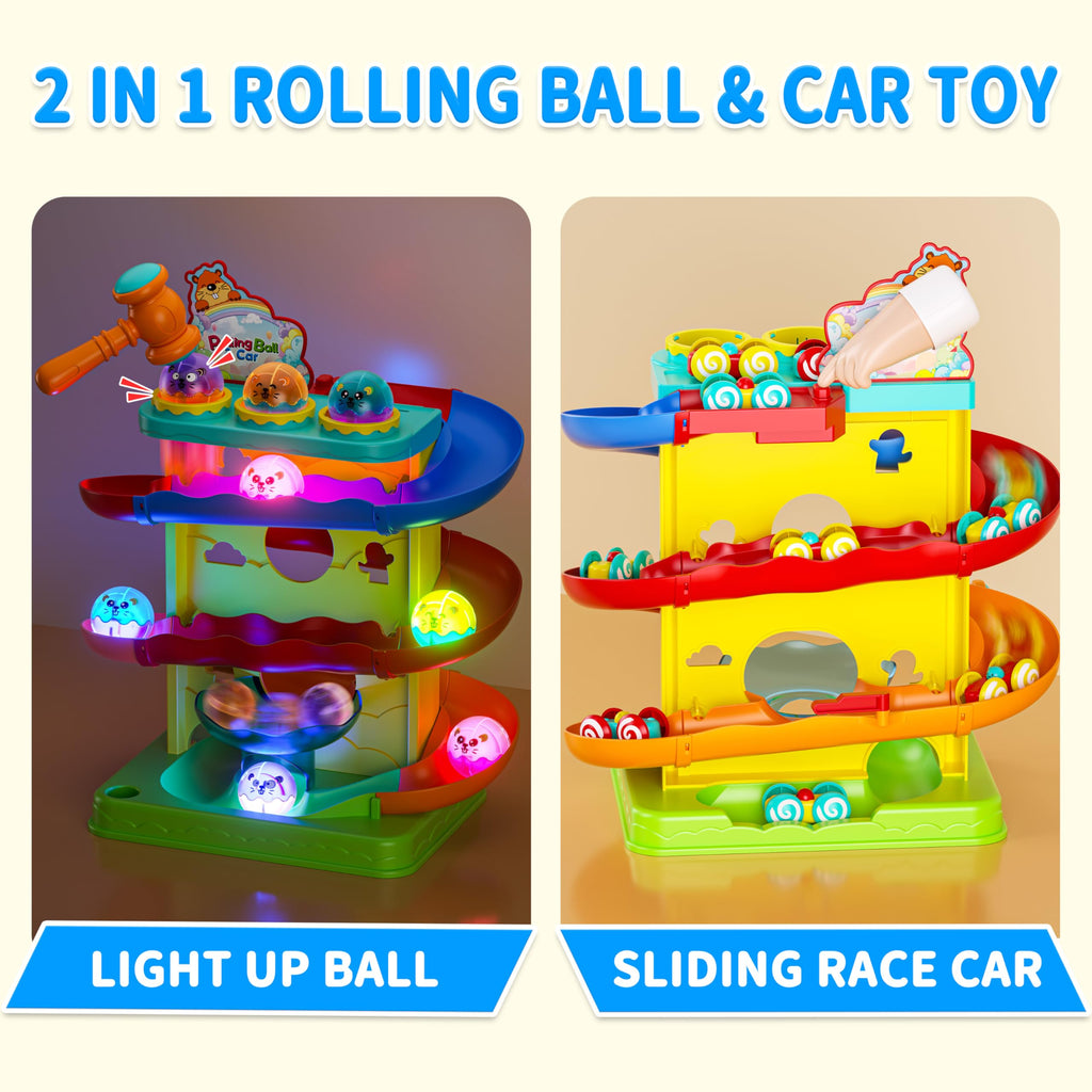 Funwee 2-in-1 Light Up Rolling Ball & Racing Car Ramp Toddler Toy