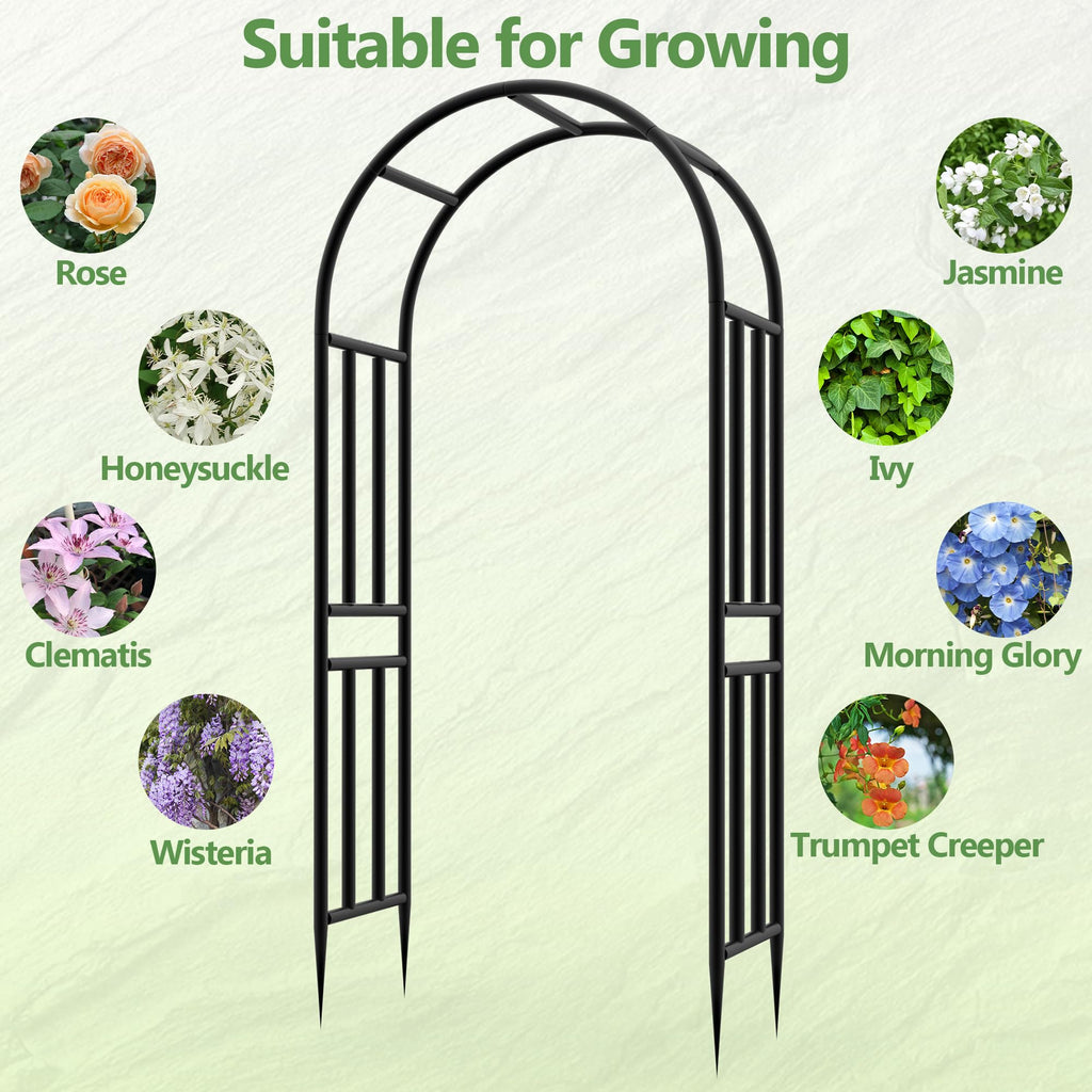 BUKLIYN Garden Arch - 47" L x 95" H Heavy Duty Metal Arbor, Powder Coated Rustproof Finish, Trellis for Climbing Roses Ivy Clematis