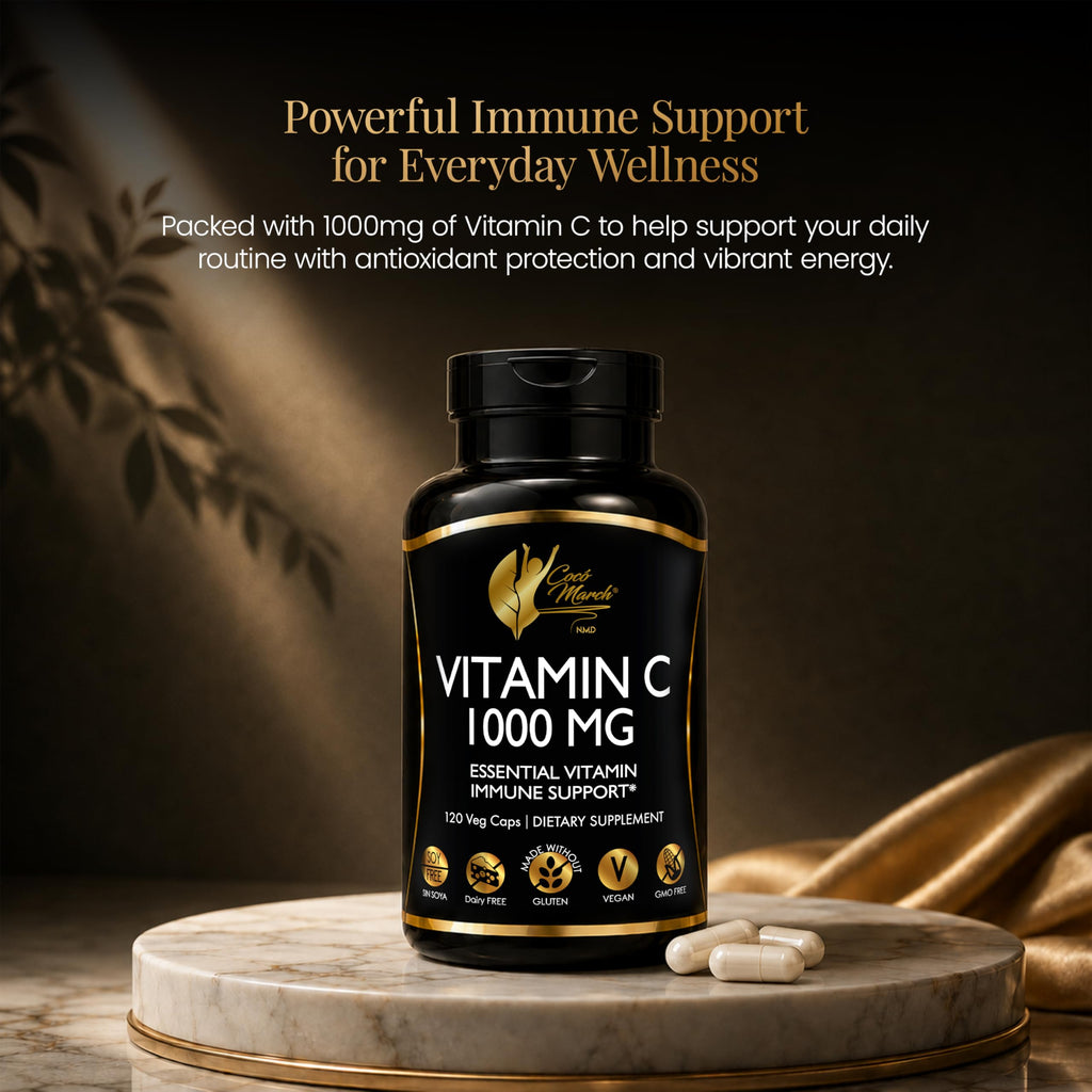 Cocó March N.M.D Vitamin C 1000mg – Gluten Free & Vegan Immune Support Supplement – Vitamin C for Women & Men - Soy Free, Dairy Free & Non-GMO – Easy-to-Swallow, 120 Veg Capsules