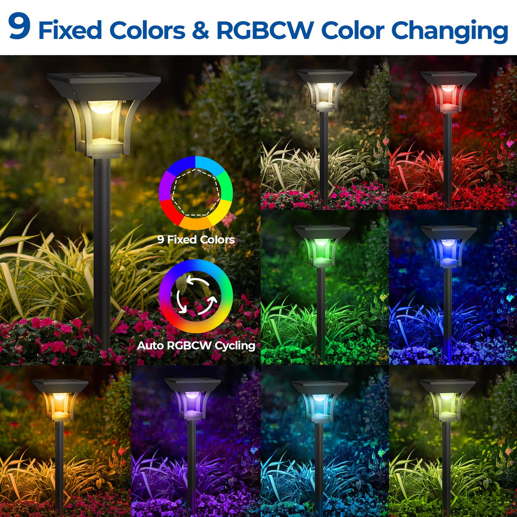 CINOTON 6 Pack RGBCW Solar Pathway Outdoor Lights, 3 Lighting Modes Solar LED Garden Light, IP65 Waterproof Outside Solar Powered Landscape Lighting for Patio Walkway Yard Driveway RGB/Warm/Cold White