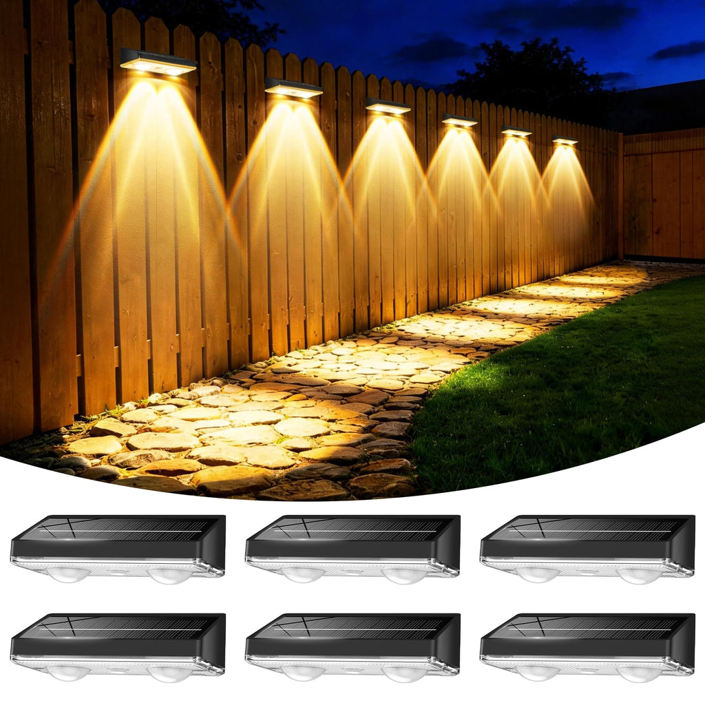 Toeuie Solar Fence Lights Outdoor, 6 Pack Ultra-Bright 85LM Fence Lights Solar Powered, 9 RGB Color Modes, IP65 Waterproof, 12H Dusk to Dawn Glow for Pool/Deck/Patio/Wall/Backyard - Black