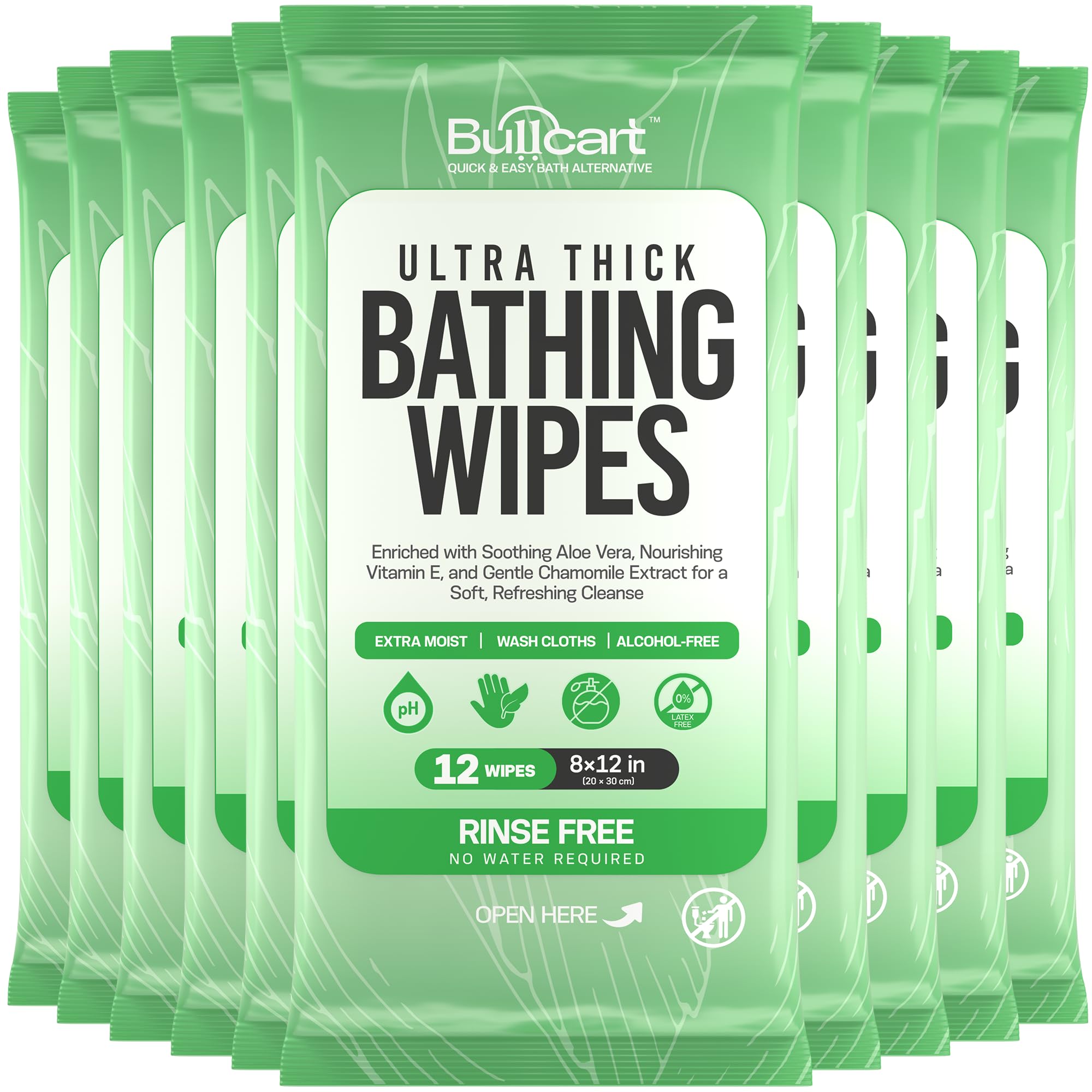XL Bathing Wipes - Body Wipes for Adults Bathing No Rinse - 10 Pack, 120 Wipes - Disposable Cleansing Cloths for Women, Men & Elderly - W/Aloe - Shower Wipes - Camping & Travel Essentials