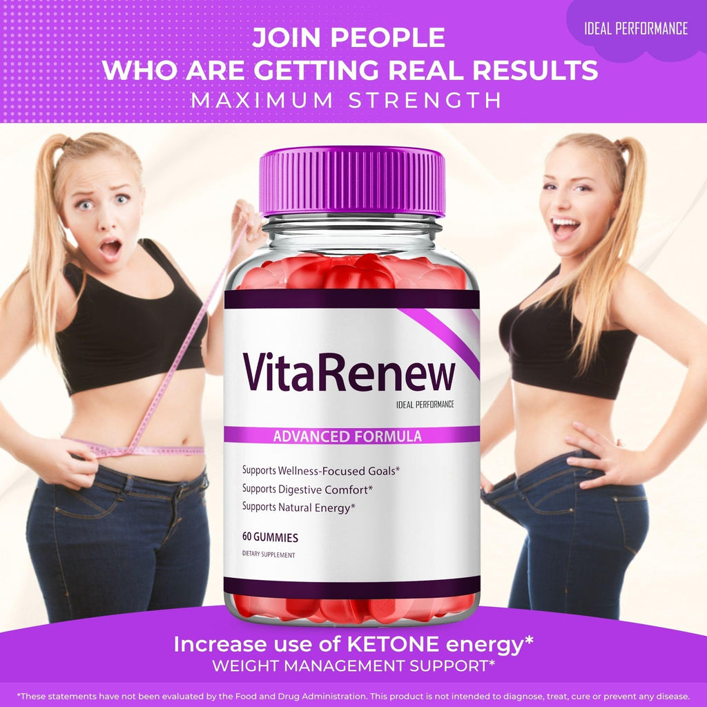 VitaRenew Advanced Gummies for Skin Health, VitaRenew Gummies for Skin Health - Maximum Strength, Keto+ ACV Gummys, All Natural Support Formula Keto+ACV, Vita Renew Gummy Reviews (3 Pack)