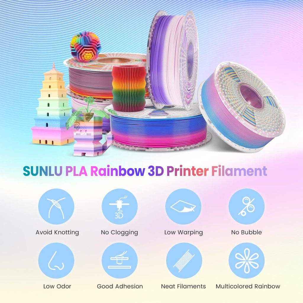 SUNLU 4KG Rainbow PLA Filament Bundle Multicolor, 4kg in Total