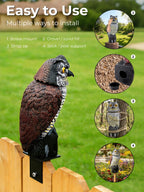 Garden Fake Owl Sculpture with 360° Rotating Head, Waterproof Garden Owl