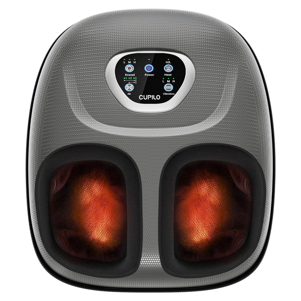 CuPiLo Foot Massager with Heat, FSA Eligible HSA Shiatsu Foot Massager Machine for Plantar Fasciitis, Adjustable Vibration & Pressure for Neuropathy Pain, Women Men Gifts, Fits Up to 12"(Gray)