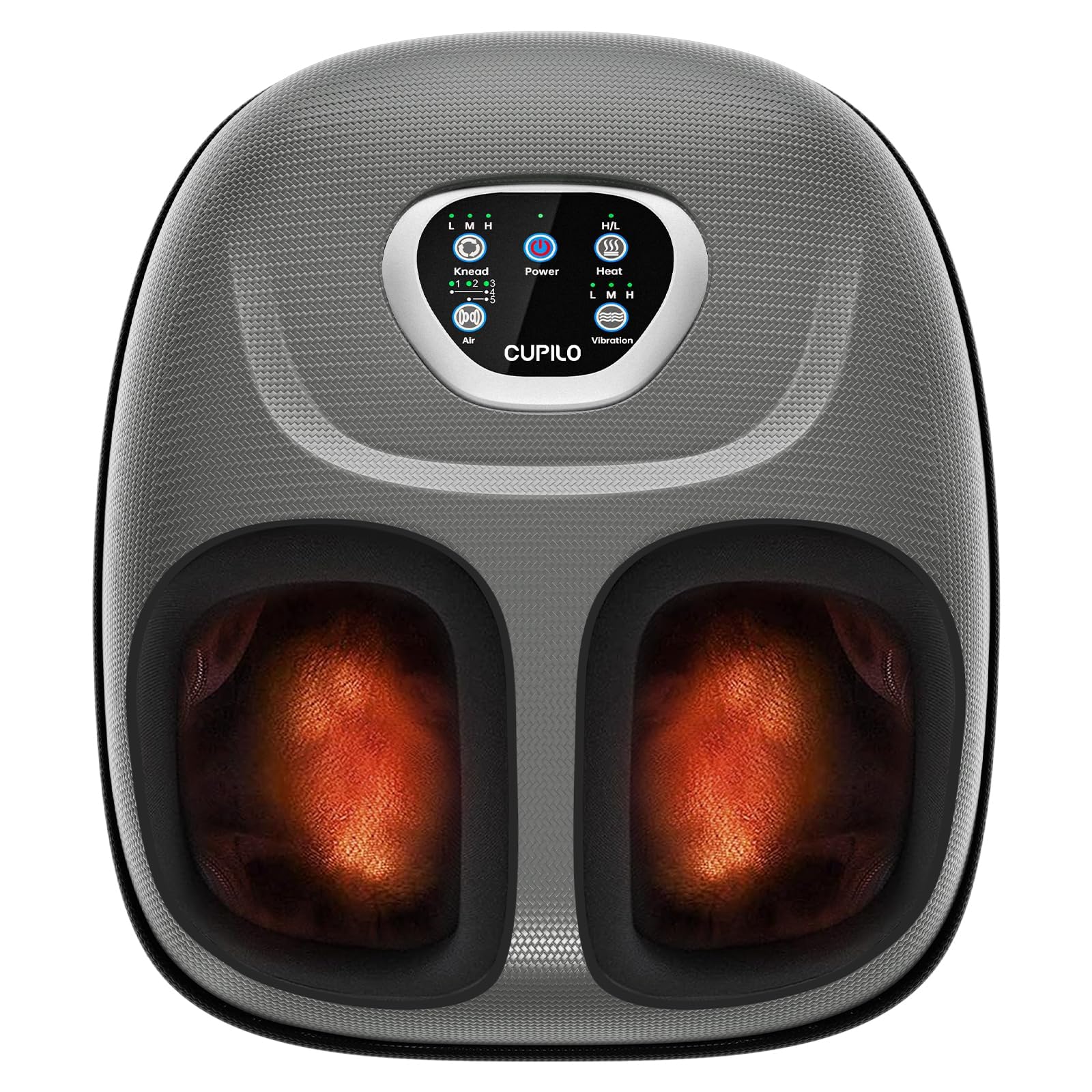 CuPiLo Foot Massager with Heat, FSA Eligible HSA Shiatsu Foot Massager Machine for Plantar Fasciitis, Adjustable Vibration & Pressure for Neuropathy Pain, Women Men Gifts, Fits Up to 12"(Gray)