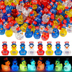 Skylety 96 Pcs 250th Anniversary Patriotic Resin Ducks USA 4th of July Independence Day Party Decor Luminous Duck Figure Garden Potted Miniature Cake Decor Craft Charms Collector Veteran Souvenir