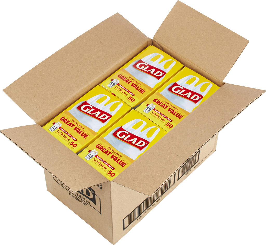 Glad Tall Handle-Tie Kitchen Trash Bags - 13 Gallon - 50 Count - 4 Pack (Packaging May Vary)