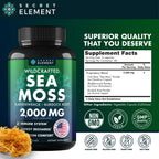 Secret Element Sea Moss Capsules with Burdock Root, Bladderwrack & Muira Puama – Plant-Based Sea Moss Supplement with Raw Powder – 120 Capsules