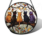 5 Cats on a Branch Stained Glass Window Hanging Suncatcher Gifts 6.3"