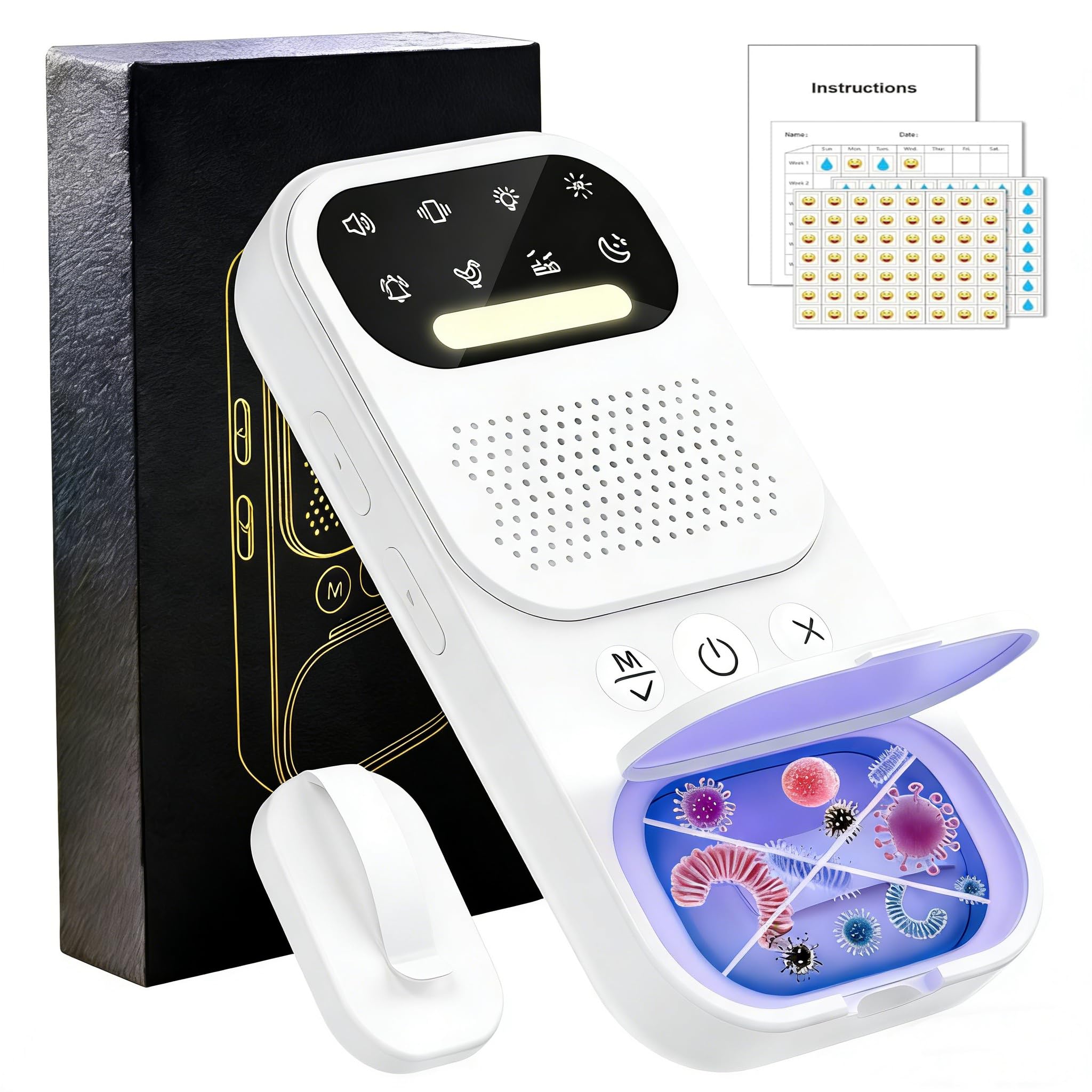 Wireless Smart Bed wetting Alarm - Suitable for Boys, Girls, and Older Kids. with UV Mode, Night Light, Sound/Vibration, High Sensitivity Sensor.for Nighttime bedwetting Training.
