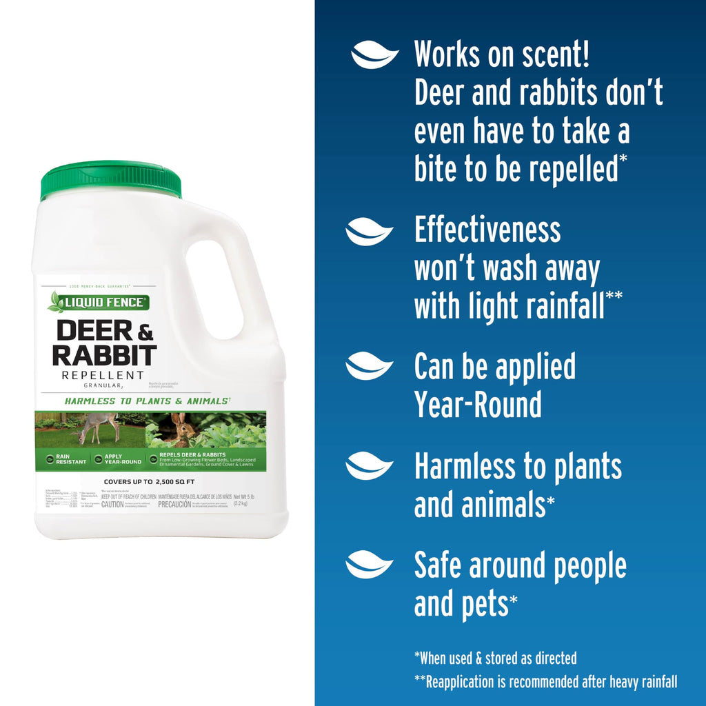 Liquid Fence Deer And Rabbit Repellent Granular 5 Pounds, Harmless To Plants And Animals
