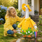 GJL Raincoat Porch Goose Outfit with Umbrella for 23" Goose,Yard Lawn Decor