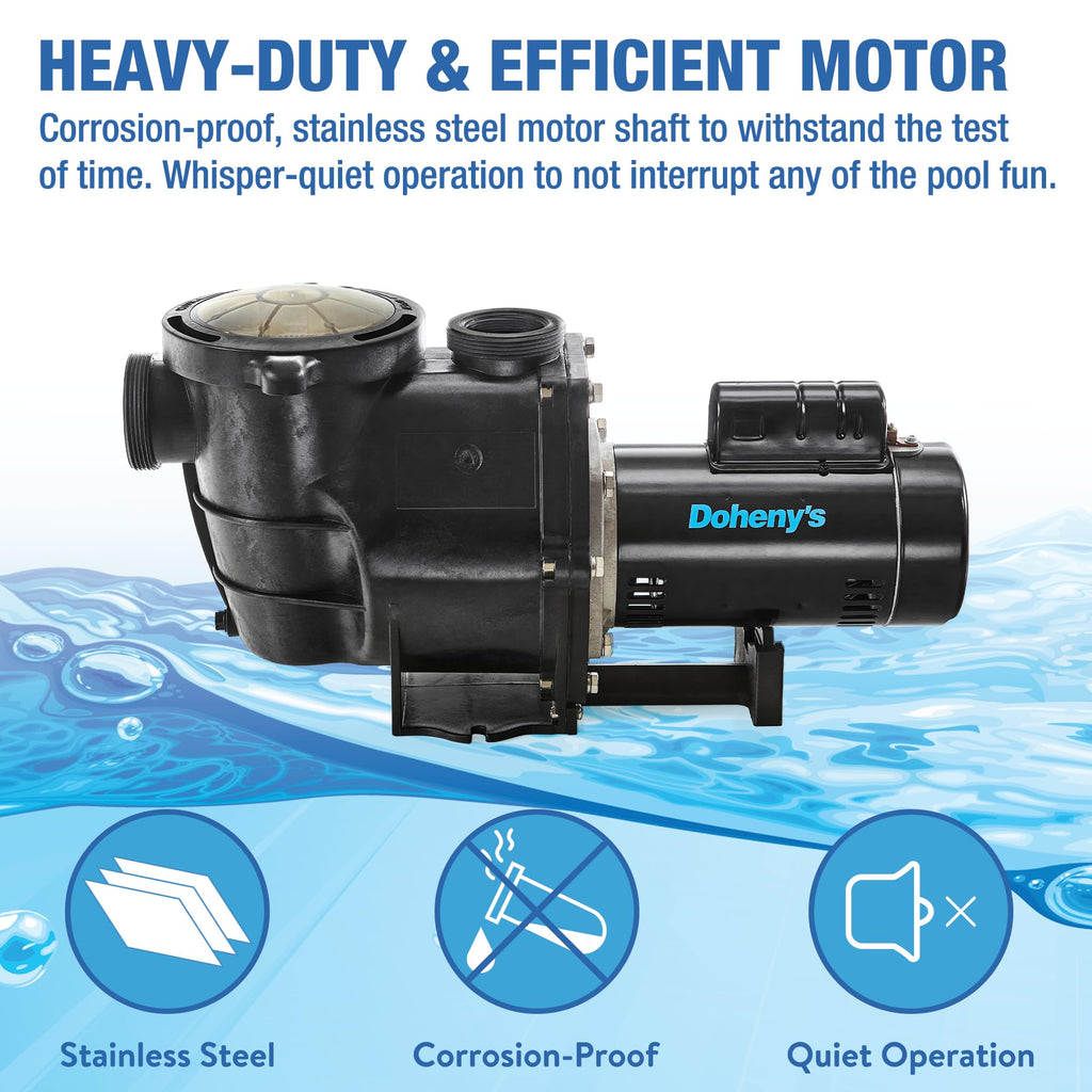Doheny's Inground Swimming Pool Pro Pump | 1 HP, 115V/230V, 83 GPM | Self-Priming, Heavy-Duty, Low-Noise, High-Efficiency | Stainless Steel Shaft, Reinforced Thermoplastic, CSA & ETL Certified