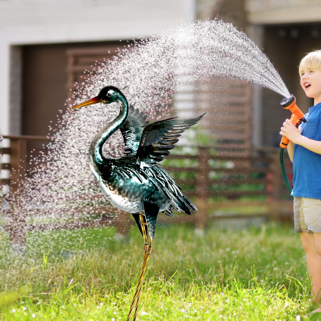 chisheen Crane Garden Statue Metal Heron Outdoor Decor Yard Art Bird Gift