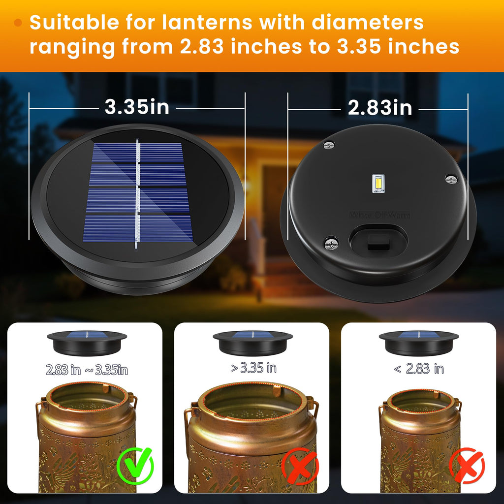 4 Pack Replacement Solar Light Parts for Lantern Solar Light Replacement Tops Waterproof LED Replacement for Outdoor Lanterns 2 Colors(Top 3.34 Inch, Bottom 2.83 Inch)