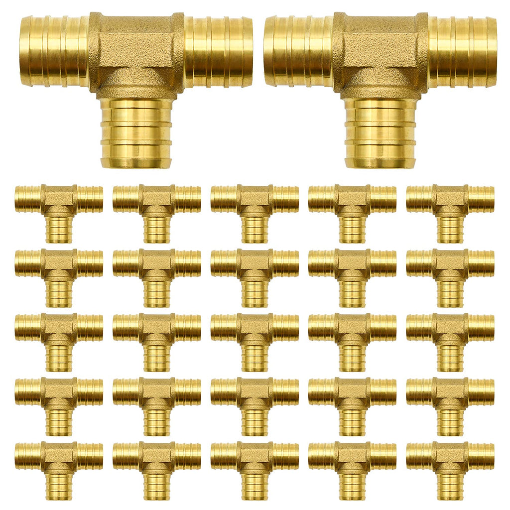 25 Pack 3/4" PEX Fittings, Brass Tee Fittings, for PEX Tubing Pipe