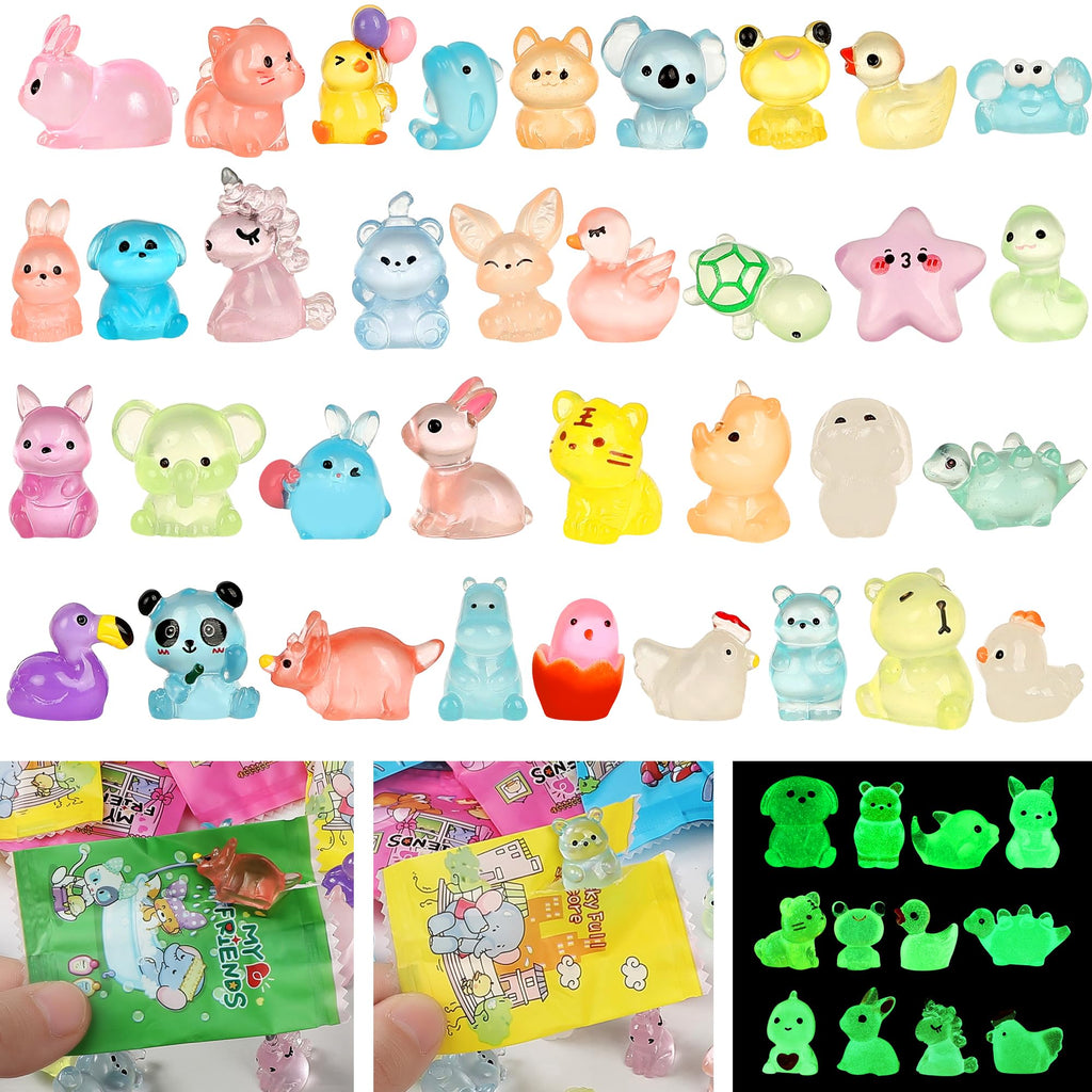 EKisemio 120Pcs Mini Resin Animals Blind Bags, Glow Mystery Figures Bags