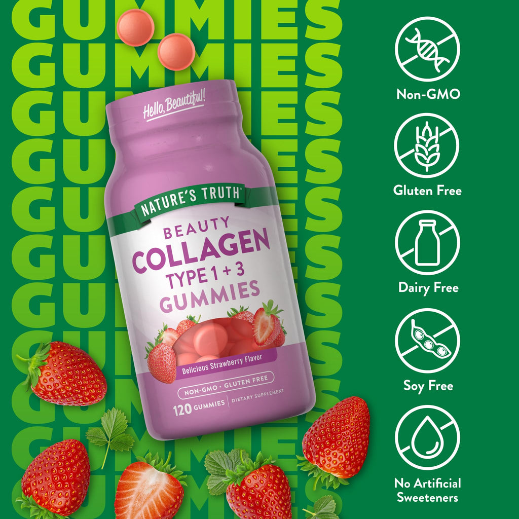 Nature's Truth Collagen Peptide Gummies for Women | 120 Count | Type 1 and 3 | Strawberry Flavor | Non-GMO & Gluten Free Supplement