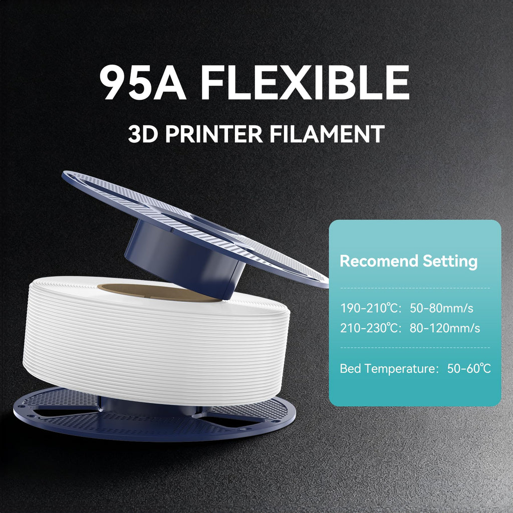 SUNLU TPU Filament 1.75mm, 95A Flexible 3D Printer Filament, Soft TPU 1kg Spool (2.2 lbs), Dimensional Accuracy +/- 0.03mm, Fit Most FDM Printer (White 2-Pack)