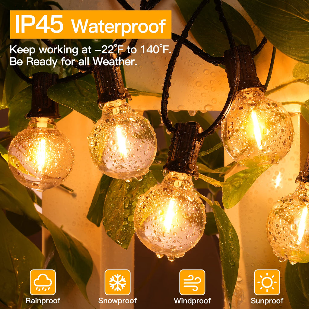 Ollny Outdoor String Lights, 50FT LED Patio Lights Waterproof Plug in
