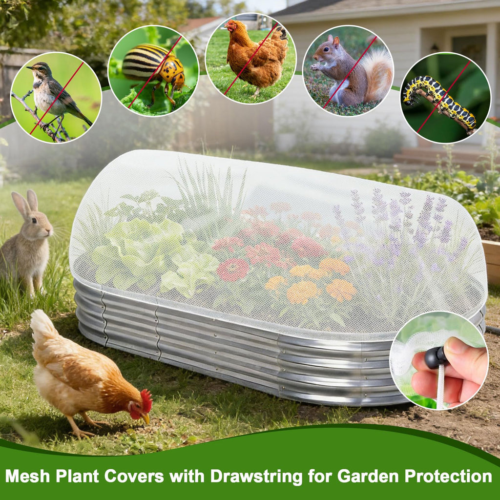 2 Pack Taller Garden Netting for 4x2FT Raised Beds with 10 Secured Clips