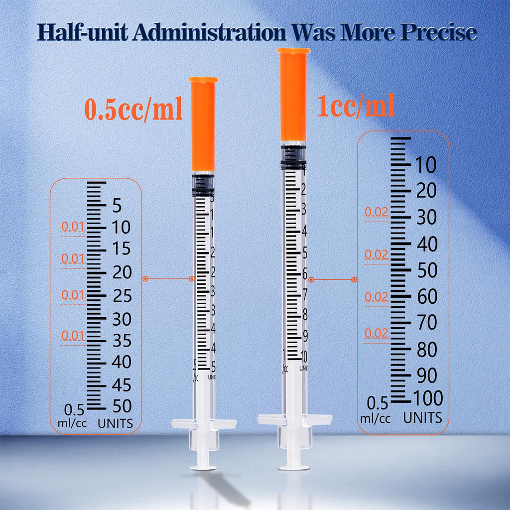 1ml Syringe 30G 1/2 Inch 13mm, Lab Supplies Individually Wrapped, Pack of 100