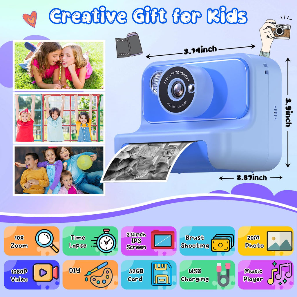 Kids Camera Instant Print, Christmas Birthday Gifts for Girls and Boys