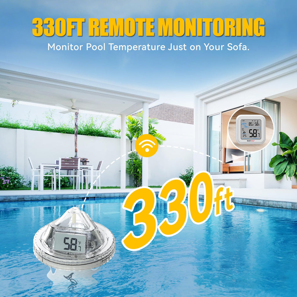 Pool Thermometer Digital Floating Easy Read, Anti-Fog 360° Reading with Indoor Temperature Humidity Monitor, IPX7 Water Temperature Monitor for Hot Tub/Ice Bath/Swimming Pool/SPA/Aquarium/Pond