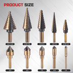 5Pcs Step Drill Bit & 5Pcs Countersink Drill Bit Set, Titanium Coated, HSS Step Bit, 50 Sizes of Step Bit for Metal with Aluminum Case, Multiple Hole Stepped Up Bits for DIY