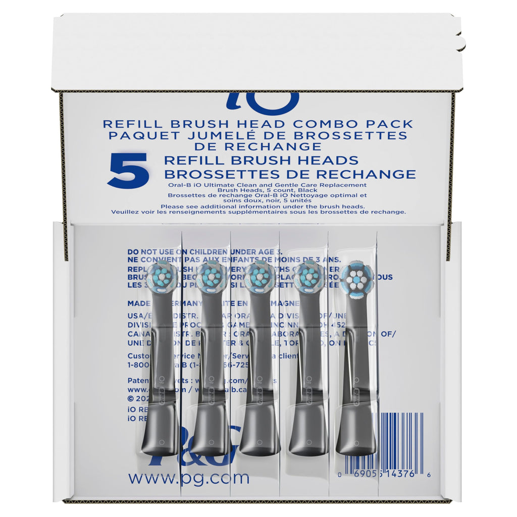 Oral-B iO Ultimate Clean Replacement Brush Heads, 5 Count, 4 Ultimate Clean + 1 Gum & Sensitive Black