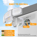 LUTEC 80W Dusk to Dawn Flood Lights Outdoor, 9000LM Super Bright LED Security Light with Photocell, IP65 Waterproof, 5000K Daylight, Hardwired 4 Heads Floodlight for Garage, Yard -2 Pack (White)