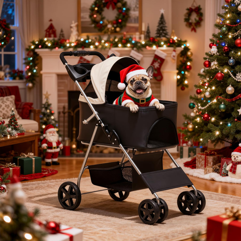 MoNiBloom 3 in 1 Foldable Pet Stroller for Small & Medium Dogs, Detachable Carrier, Car Seat, Push Button Entry, 4-Wheel Jogger for Pets up to 33 lbs, Black