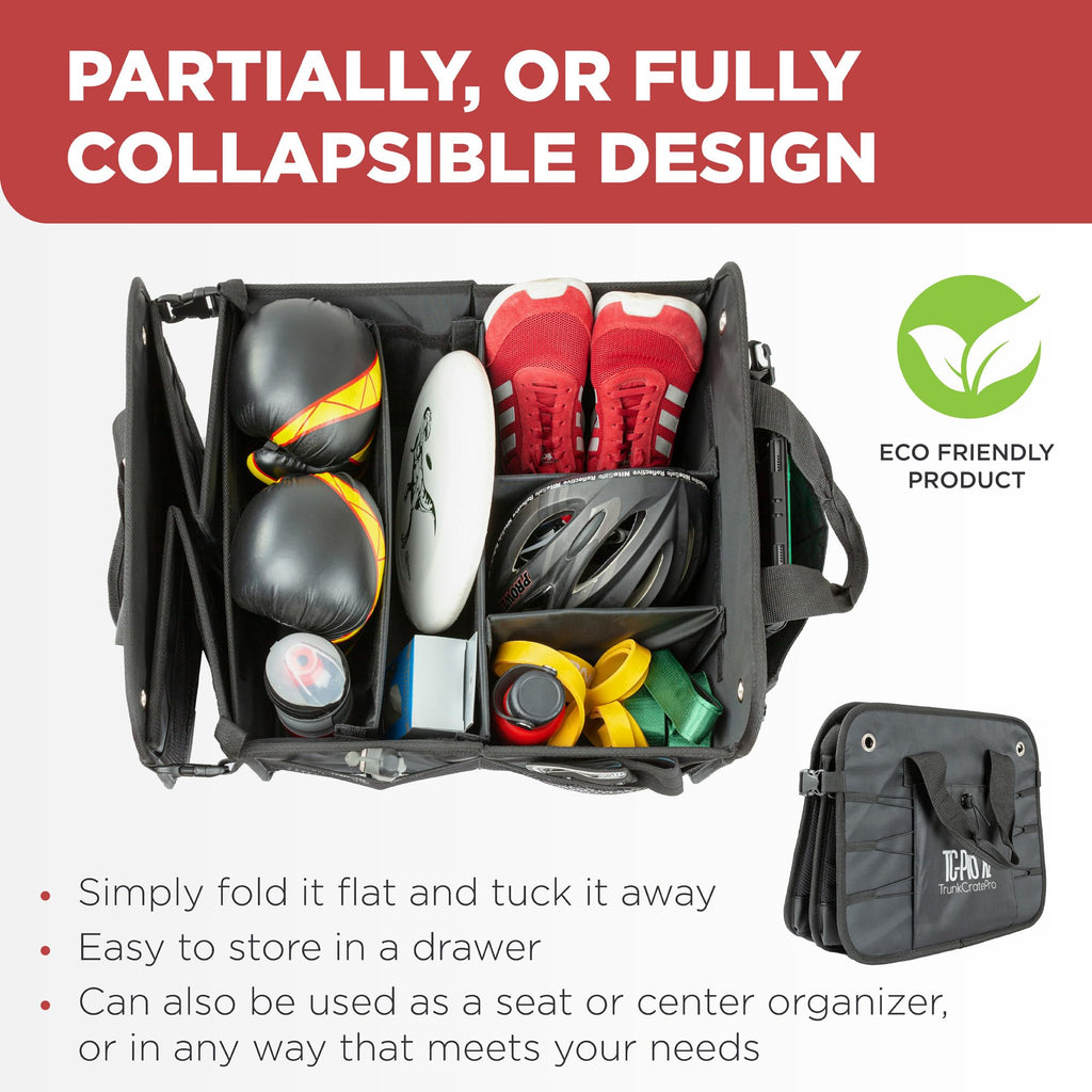 TRUNKCRATEPRO Extra Large Multi Compartments Collapsible Portable Trunk Organizer with Metal Hooks, Recommended for Really Large Loads Black Extra Large