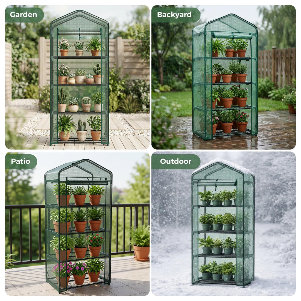 NEWBULIG 27"x19"x63" Mini Greenhouse, with Durable Zipper Door 4 Tier