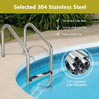 IRONMAX Swimming Pool Ladder, 3-Step Heavy Duty Stainless Steel Pool Stair w/Non-Slip Steps, Easy to Install, Pool Ladder for Inground Pools, Gym & Water Park, 265 LBS Weight Capacity