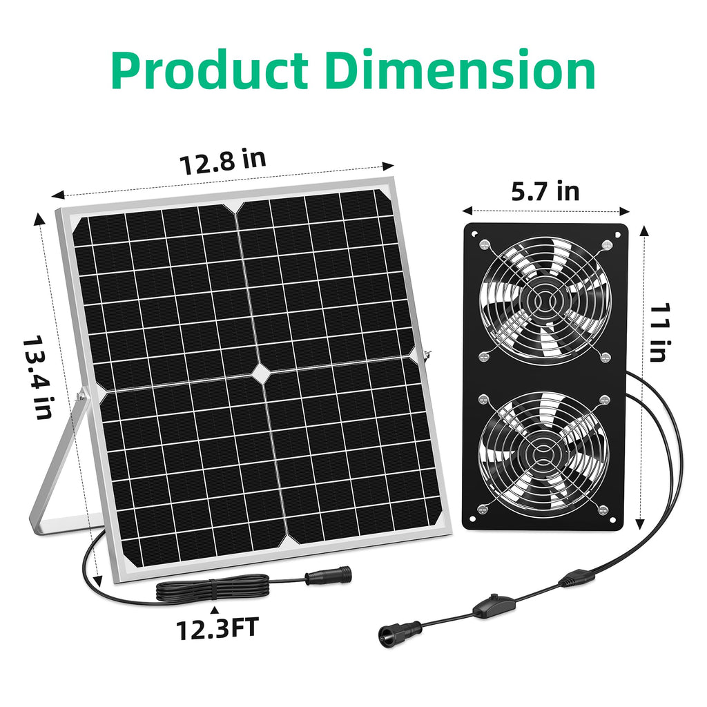TIMEBAL Solar Powered Exhaust Fan for Shed, 350 CFM High Airflow Solar Vent Fan with Dual Waterproof Fans, Outdoor Cooling Ventilation for Chicken Coop, Greenhouse, Dog House