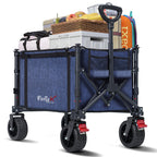 COMLAX FIELD Collapsible Wagon Cart Foldable with Big Wheels Brakes, 250lbs Folding Utility Lightweight Garden Wagon, Portable Grocery Cart for Camping Shopping Sports Pets, Blue