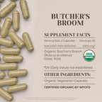 Butcher's Broom USDA Organic 60 Capsules | Circulatory System, Natural Supplement | Certified Organic Vegetarian Capsules and Organic Butcher's Broom (Ruscus aculeatus) Dried Root (60 Capsules)