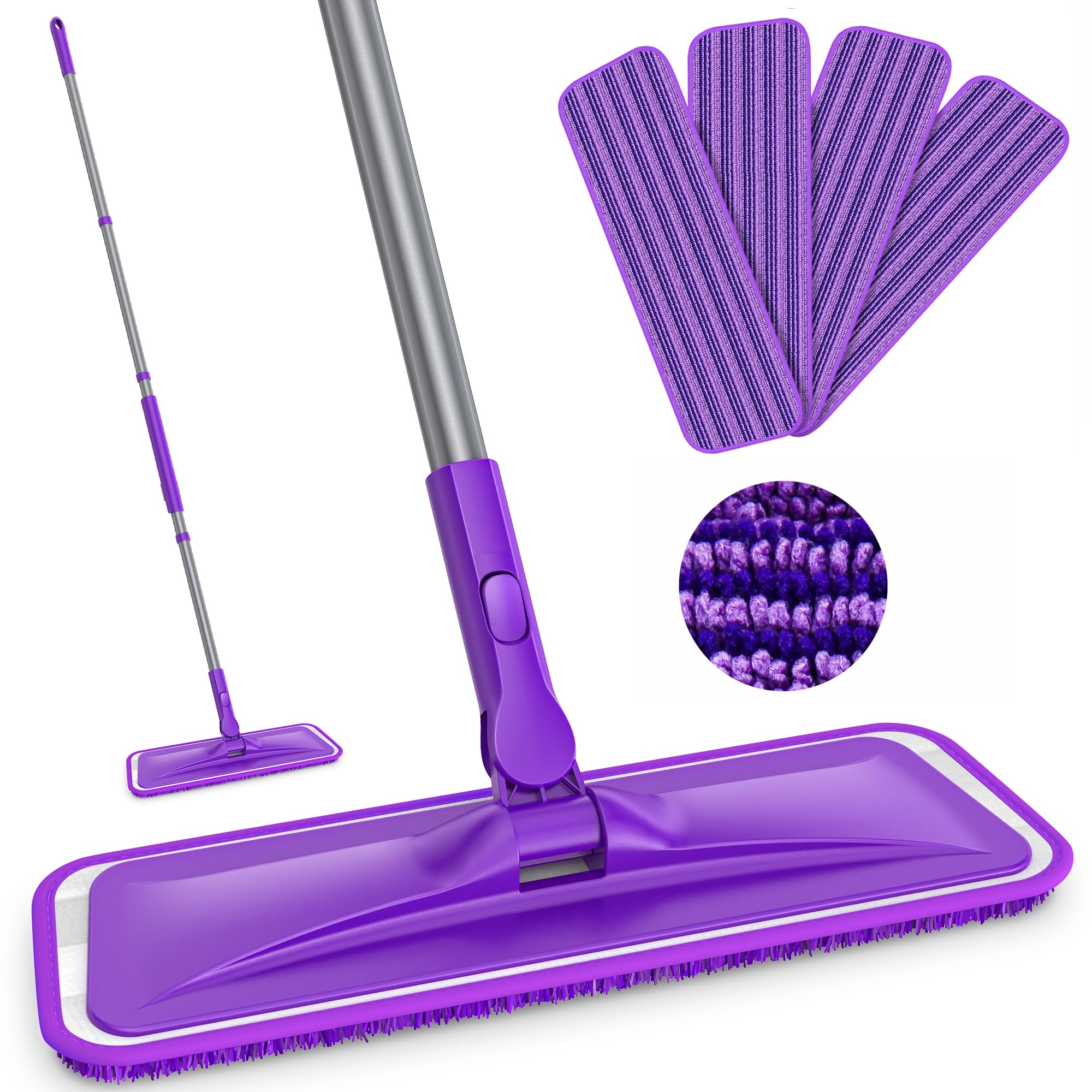 Microfiber Mops for Floor Cleaning - BPAWA Flat Floor Mop with 4 Reusable Washable Pads fit for Swiffer Powermop Kitchen Wet Dry Dust Mop for Hardwood Laminate Wood Tile Ceramic Vinyl Wall Floors
