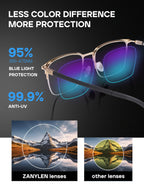 ZanyLen Blue Light Blocking Glasses Men Computer Gaming Glasses Rectangle Metal Semi-rimless Black/Golden Frame Anti Glare/UV400 Clear Lens